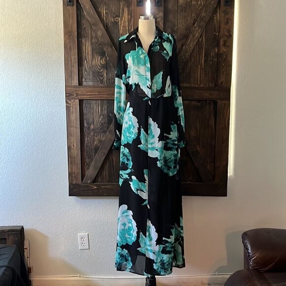 Eva Mendes long maxi floral chiffon dress XS - Picture 1 of 7